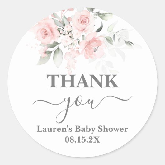 Blush Pink Baby Shower Girl Classic Round Sticker (Vorderseite)