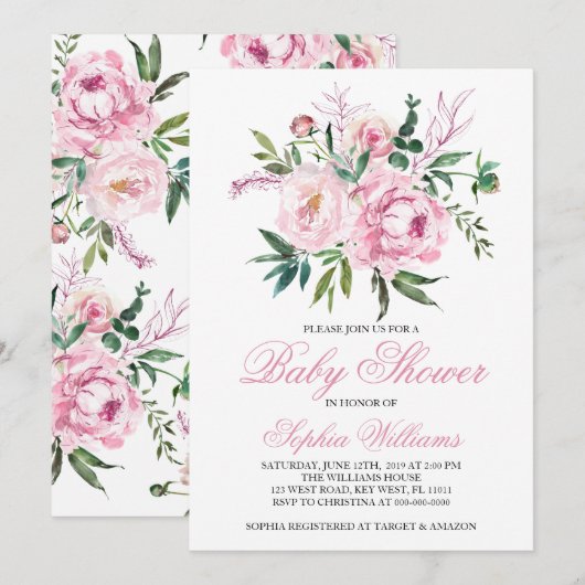 Blush Pink Baby Shower Invitation Einladung (Vorne/Hinten)