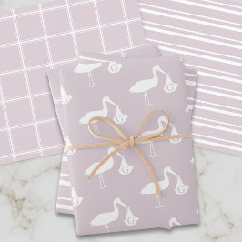 Blush Pink Baby Shower Stork Delivery Monogram Geschenkpapier Set