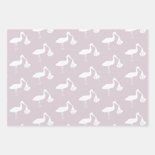 Blush Pink Baby Shower Stork Delivery Monogram Geschenkpapier Set (Vorderseite)
