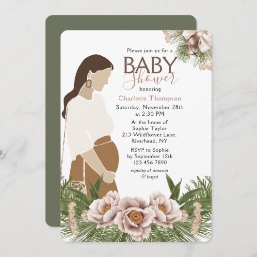 Blush Pink Babydusche Aquarell Bläserfarben Einladung (Vorne/Hinten)