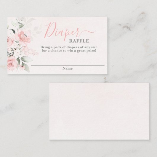 Blush Pink Babydusche Mädchen Diaper Raffekarte Begleitkarte (Vorne/Hinten)