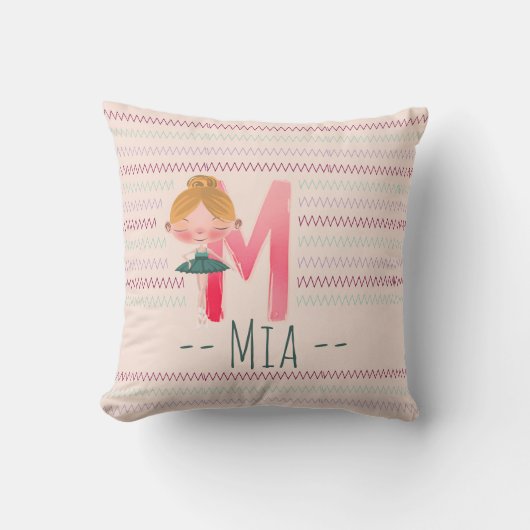 Blush Pink Ballerina Monogram M – Personalized Art Kissen (Vorderseite)