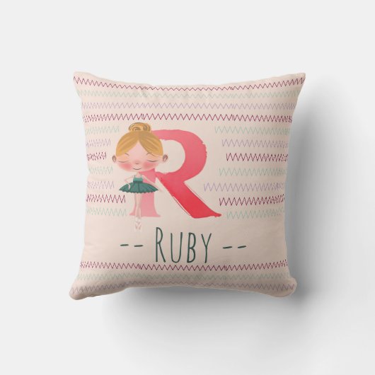 Blush Pink Ballerina Monogram R - Personalisierte  Kissen (Rückseite)