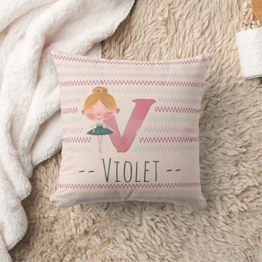 Blush Pink Ballerina Monogram V - Personalisierte  Kissen (Decke)