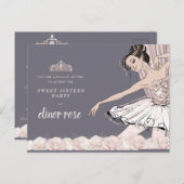 Blush Pink Ballerina Sweet 16 Party Einladungspostkarte (Vorne/Hinten)