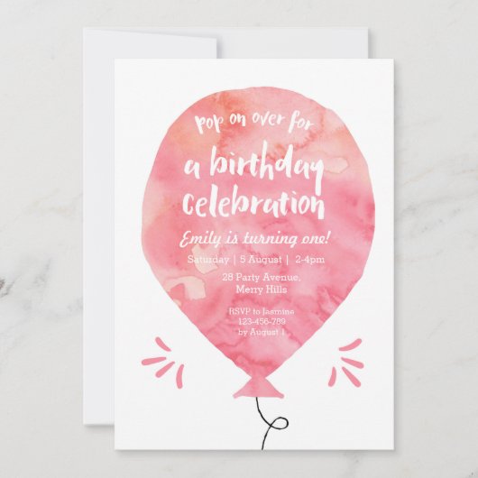 Blush Pink Ballon Geburtstag Einladung (Vorderseite)