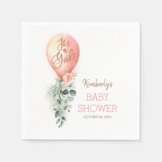 Blush Pink Balloon Garland Elegante Babydusche Serviette (Vorderseite)