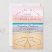 Blush Pink Beach 2 Herz im Sand Brautparty Einladung (Vorderseite)