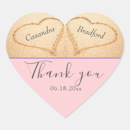 Blush Pink Beach 2 Herz Sand Hochzeit Vielen Dank Herz-Aufkleber