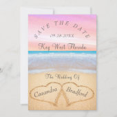 Blush Pink Beach Hochzeit 2 Herz Sand Hochzeit Einladung (Vorderseite)