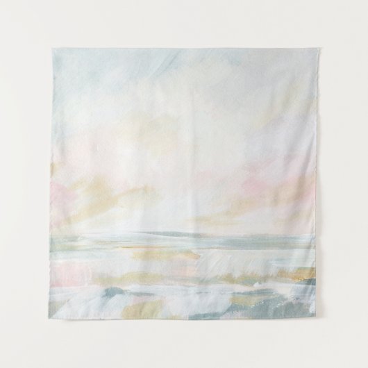 Blush Pink Beach Seascape Feine Tapisserie Wandteppich (Vorderseite)