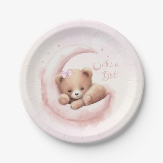 Blush Pink Bear Girl Babydusche Pappteller (Vorderseite)