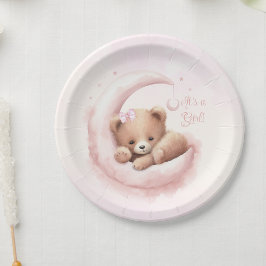 Blush Pink Bear Girl Babydusche Pappteller