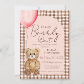 Blush Pink Bearly Wait Girl Baby Dusche Einladung (Vorderseite)