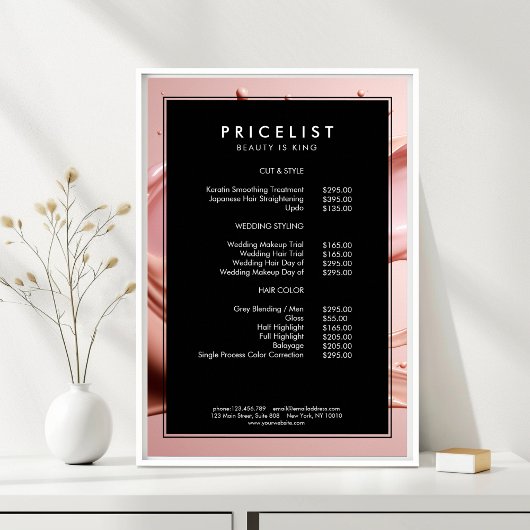 Blush Pink Beauty Salon Price List  Poster