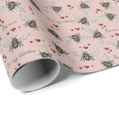 Blush Pink Bee Mine/be My Valentine Bees & Hearts Geschenkpapier (Rolleneckpunkt)