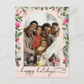 Blush Pink Berries Grüne Arch Happy Holidays Postkarte (Vorderseite)