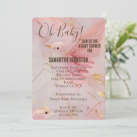 Blush Pink Birds Baby Dusche Einladung (Stehend Vorderseite)