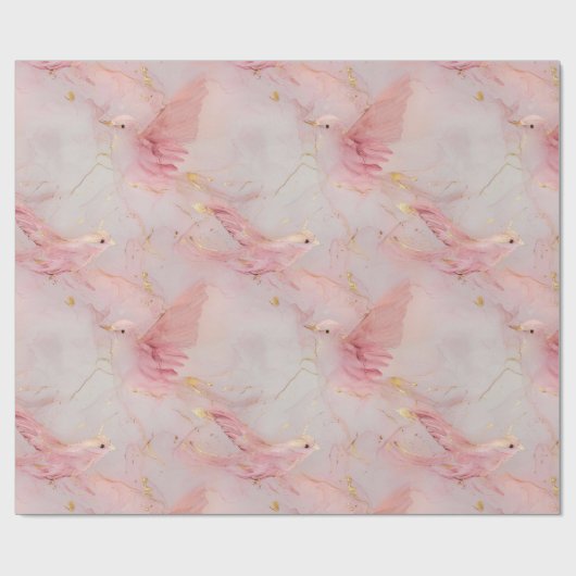 Blush Pink Birds Baby Dusche Geschenkpapier (Flach)