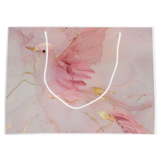 Blush Pink Birds Baby Dusche Große Geschenktüte (Vorderseite)