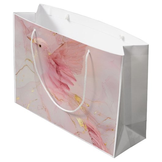 Blush Pink Birds Baby Dusche Große Geschenktüte (Rückseite Schrägansicht)
