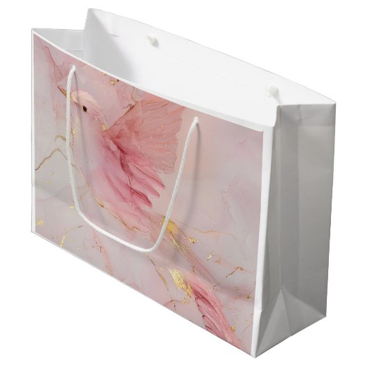 Blush Pink Birds Baby Dusche Große Geschenktüte (Vorderseite Schrägansicht)