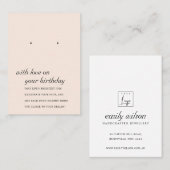 BLUSH PINK BIRTHAY FRIEND EARRING DISPLAY CARD PLATZKARTE (Vorne/Hinten)