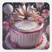 Blush Pink Birthday Cake Celebration  Quadratischer Aufkleber (Vorderseite)