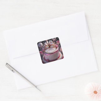 Blush Pink Birthday Cake Celebration Quadratischer Aufkleber