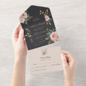 Blush Pink & Black All-In-One Wedding Invitation All In One Einladung (Abreißtisch)
