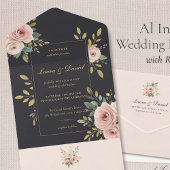 Blush Pink & Black All-In-One Wedding Invitation All In One Einladung