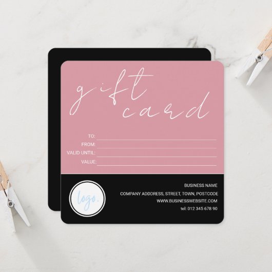 BLUSH PINK BLACK BUSINESS LOGO KUNDE-GIFT-KARTE (Vorderseite/Rückseite Beispiel)