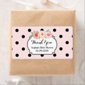 Blush Pink Black Dots Floral Baby Dusche Labels (Insitu)