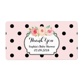 Blush Pink Black Dots Floral Baby Dusche Labels