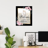 Blush Pink Black Floral Foto Hochzeitssymbol Poster (Heimbüro)
