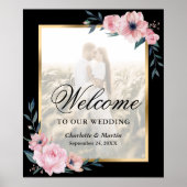 Blush Pink Black Floral Foto Hochzeitssymbol Poster (Vorne)