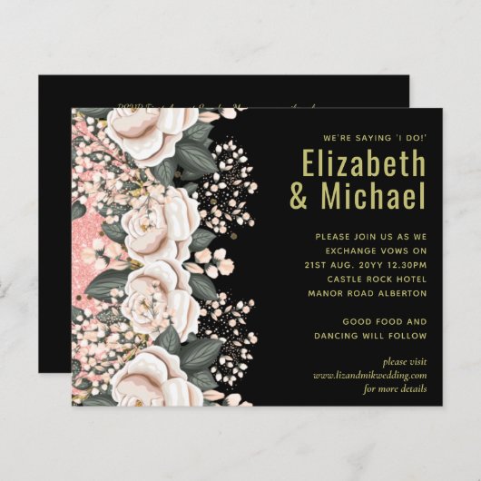 Blush Pink Black Floral Hochzeitbudget (Vorne/Hinten)