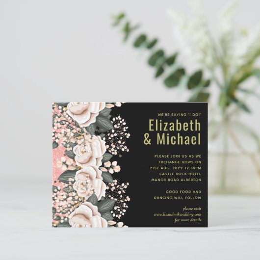 Blush Pink Black Floral Hochzeitbudget (Stehend Vorderseite)