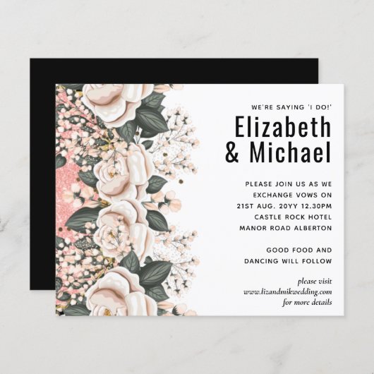 Blush Pink Black Floral Hochzeitbudget (Vorne/Hinten)