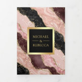 Blush Pink Black Gold Agate Marble QR Code Hochzei Dreifach Gefaltete Einladung (Cover)