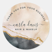 Blush Pink Black Gold Marmor Geschäft Vielen Dank Runder Aufkleber (Vorderseite)