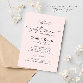 Blush Pink & Black Just Liebe Moderne Script Hochz Einladung