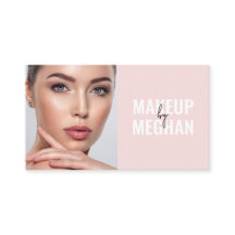 Blush Pink Black Modern Photo Makeup Business Card