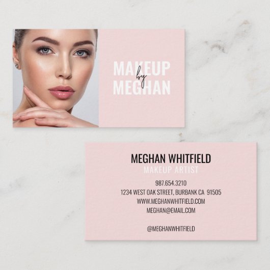 Blush Pink Black Modern Photo Makeup Visitenkarte (Vorne/Hinten)