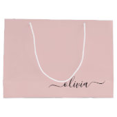 Blush Pink Black Modern Script Girl Monogram Name Große Geschenktüte (Rückseite)