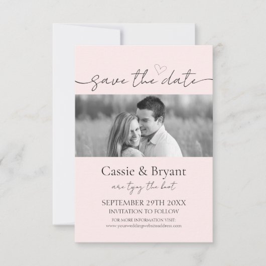 Blush Pink & Black Modern Script Save the Date (Vorderseite)
