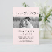 Blush Pink & Black Modern Script Save the Date (Stehend Vorderseite)