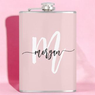 Blush Pink Black Monogram Girl Junggeselinnen-Absc Flachmann