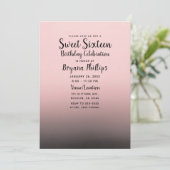 Blush Pink Black Ombre Moderner Chic Sweet 16 Part Einladung (Stehend Vorderseite)